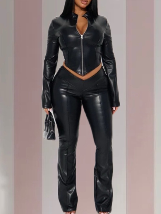 Fashion Nova Pants - FN 2-Pc. BRAND NEW Full Temptation Low Rise Faux Leather Pant Set - Black